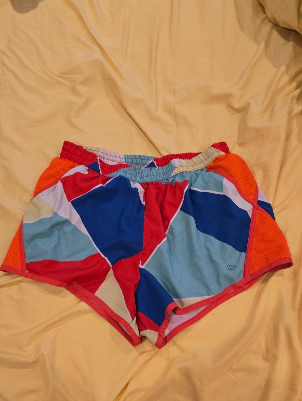 ZELOS Geometric Colorblock Athletic Shorts - Red, Blue, Orange